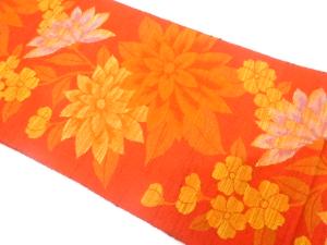 手織り紬　草花模様織り出し　名古屋帯